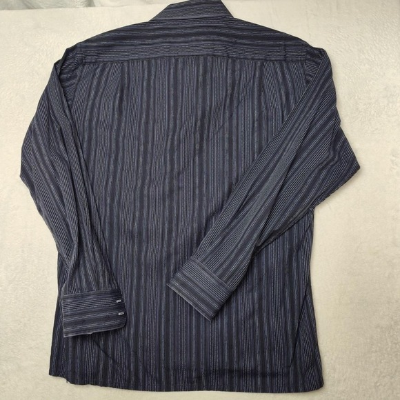 Visconti Uomo Shirt Mens M Blue Striped Long Sleeve Button Up Contrasting Trim - Picture 5 of 12